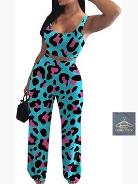Women's 2 Piece Track Suit Sleeveless Tank and Wide Leg Pants